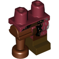 Lego Left Leg, Reddish Brown Pirate Peg Leg, and Dark Red Hips with Tattered Coat Print / Dark Red