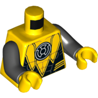 Lego Torso Suit Serrated with Muscles Outline and White Sinestro Logo Print, Black Arms, Yellow Hands / Yellow