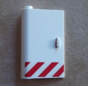 Lego Door 1 x 3 x 4 Left - Open Between Top and Bottom Hinge with Red Danger Stripes Pattern (Sticker) - Set 60023