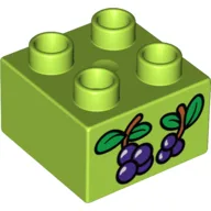 Duplo Brick 2 x 2 with Berries on Sprigs Print / Lime