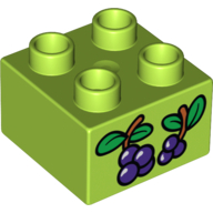 Lego Duplo Brick 2 x 2 with Berries on Sprigs Print / Lime