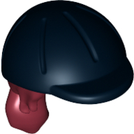 Lego Hair and Helmet, Long with Ponytail and Black Riding Helmet Pattern / Dark Red