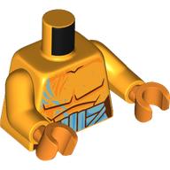 Lego Torso, Bare Chest, Bright Light Blue Sash/Belt print, Bright Light Orange Arms, Orange Hands / Bright Light Orange