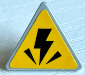 Lego Road Sign 2 x 2 Triangle with Open O Clip with Electricity Danger Sign on Yellow Background Pattern (Sticker) - Set 75941
