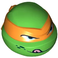 Minifig Head Special, Ninja Turtle with Orange Mask and Tongue Out Print (Michelangelo) / Bright Green