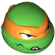 Lego Minifig Head Special, Ninja Turtle with Orange Mask and Tongue Out Print (Michelangelo) / Bright Green