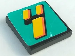 Tile 2 x 2 with Slanted Digital Yellow and Black Number 4 on Dark Turquoise Background Pattern (Sticker) - Set 8257
