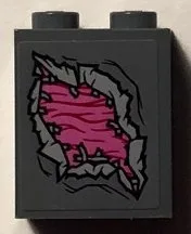 Brick 1 x 2 x 2 with Inside Stud Holder with Rip Exposing Abilisk Skin Pattern Facing Up (Sticker) - Set 76081