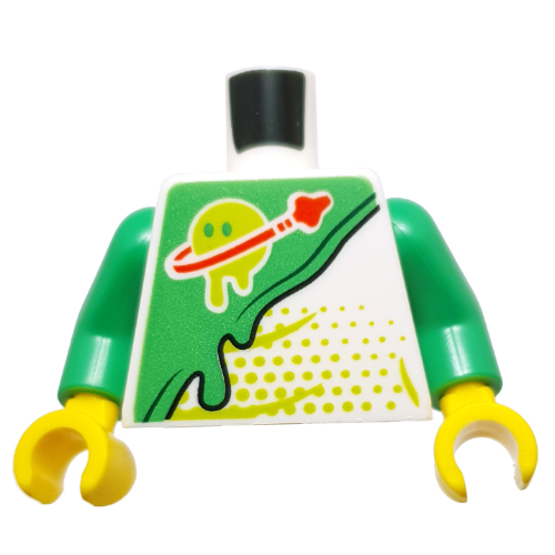 Lego Torso, Futuron Suit with Slime Planet (Z-Blob), Lime Dots print, Bright Green Arms, Yellow Hands / White