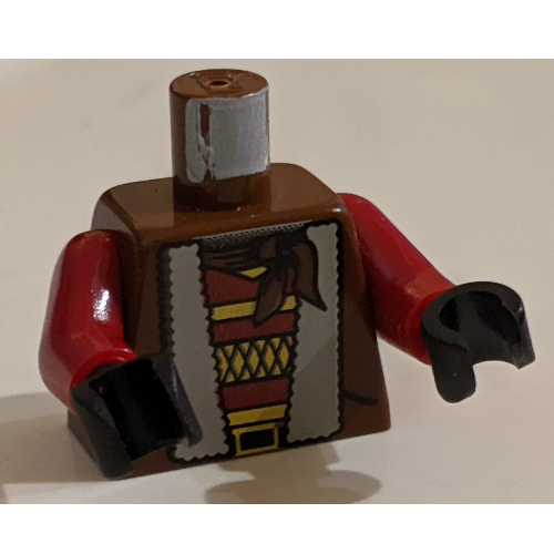 Lego Torso Jacket with Fur Lining, Striped Shirt, Bandana Print, Dark Red Arms, Black Hands / Brown