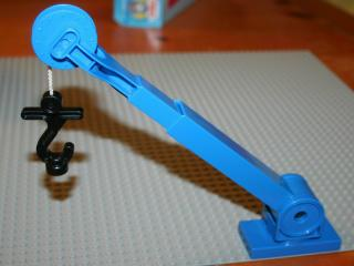 Lego Duplo Crane Telescoping Boom Assembly with Black Hook, White String, and Blue Winch Drum