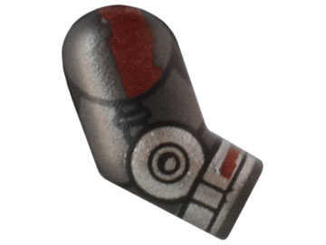 Lego Arm, Right with Dark Red and Silver Cuff and Armor Plates Pattern / Pearl Dark Gray