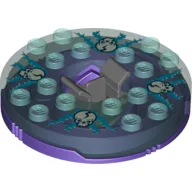 Turntable 6 x 6 Round Dark Purple Base with Trans-Light Blue Top and Glow in the Dark Opaque Skulls on Light Blue Print (Ninjago Spinner) / Trans-Light Blue