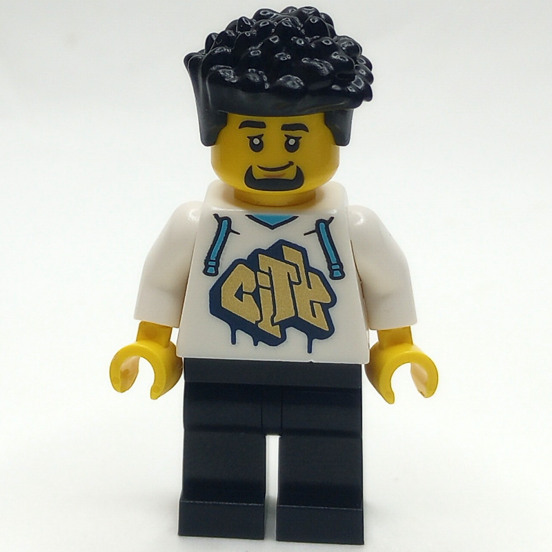 Lego Man, White Hoodie, Black Legs