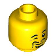 Lego Minifig Head, Right Eye Winking, Long Moustache Print / Yellow
