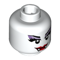 Lego Minifig Head Spider Lady, Red Lips, Fangs and Purple Eye Shadow Print [Hollow Stud] / White