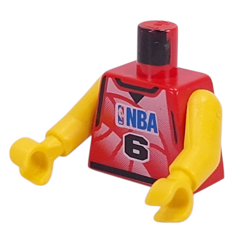 Lego Torso Basketball Jersey, NBA Logo and '6' Print, Long One Piece Arms Yellow (NBA) / Red