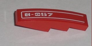 Lego Slope, Curved 4 x 1 with White Pinstripe and '8-057' Pattern Model Left (Sticker) - Set 8057