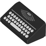 Brick Sloped 30° 1 x 2 x 2/3 with Typewriter Print / Black