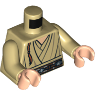 Lego Torso Robe, Brown Belt Print and Padawan Braid Print, Tan Arms, Light Nougat Hands / Tan