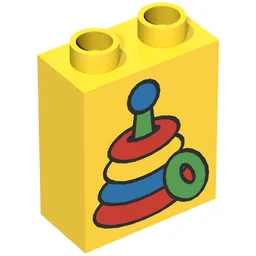 Duplo Brick 1 x 2 x 2 with Stacking Rings Toy Print / Yellow