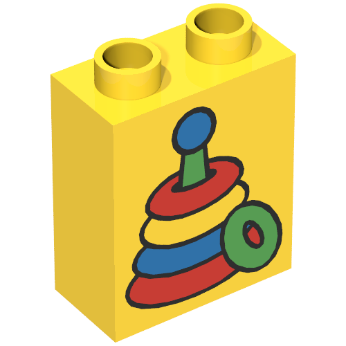 Lego Duplo Brick 1 x 2 x 2 with Stacking Rings Toy Print / Yellow