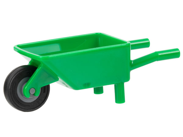 Lego Minifigure, Utensil Wheelbarrow with Dark Bluish Gray Pulley Wheel with Black Tire 14mm D. x 4mm Smooth Small Single with Number Embossed on Side (98288 / 3464c03)