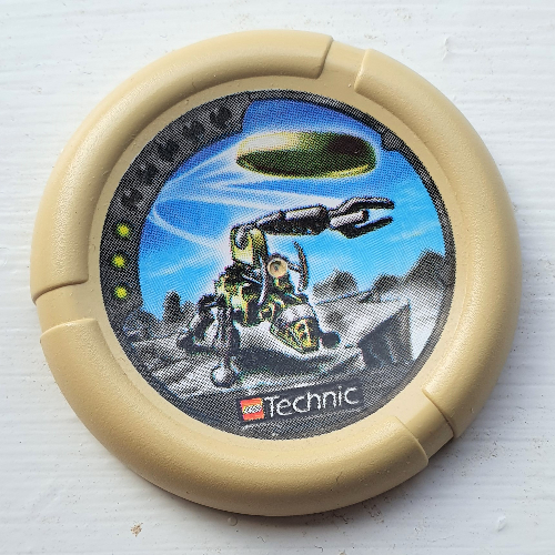Lego Large Figure Throwing Disk, Granite / Rock, 3 Pips, Granite Throwing Disk Print / Tan