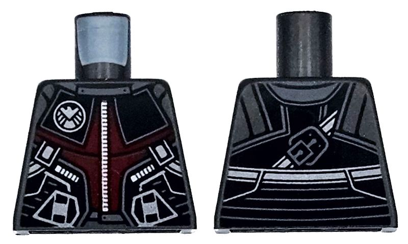 Lego Torso Armor Dark Red, Dark Bluish Gray and Black Panels with Silver Zipper, Shield Logo and Lines Pattern