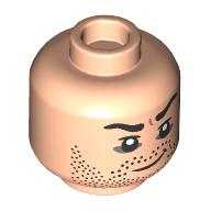 Lego Minifig Head Scabior, Eyebrows, Stubbled Beard, Complacent Smirk / Scared print / Light Nougat