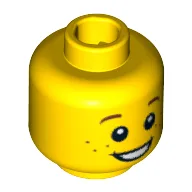 Minifig Head, Brown Eyebrows and Freckles, Open Smile, White Pupils Print / Yellow