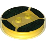 Function Brick Round 4 x 4 x 2/3 with 2 Studs and Dark Green Snake Print / Trans-Yellow
