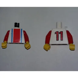 Torso, Soccer Shirt Vertical Striped Red/Blue / '11' Back Print, Red Arms, Yellow Hands
