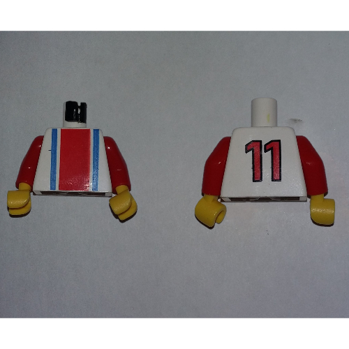 Lego Torso Soccer Shirt Vertical Striped Red/Blue / '11' Back Print, Red Arms, Yellow Hands / White