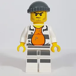 Criminal Gary Goldrush, Open Prison Shirt #18675 over Orange Top, Dark Bluish Gray Hat, Stubble