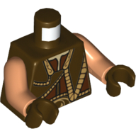 Lego Torso Vest with Gold Trim Front and Back Print (Gungan), Nougat Arms, Dark Brown Hands / Dark Brown