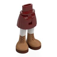 Lego Minidoll Hips and Short Skirt with White Legs, Nougat Boots, Reddish Brown Soles, Laces print / Dark Red