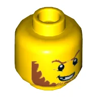 Minifig Head The Giant, Dark Orange Eyebrows and Sideburns, Broken Tooth, Determined Grin, Pupils Print / Yellow