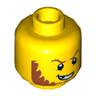 Lego Minifig Head The Giant, Dark Orange Eyebrows and Sideburns, Broken Tooth, Determined Grin, Pupils Print / Yellow