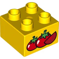 Duplo Brick 2 x 2 with Tomatoes Print / Yellow