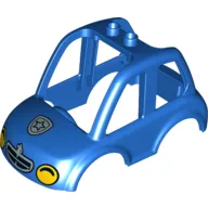 Duplo Car Body High Cab with 2 Top Studs, and Yellow Headlights and Police Badge Print / Blue