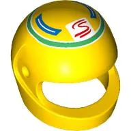 Helmet, Standard with Green, Blue Stripes, Red 'S' Swirl Print