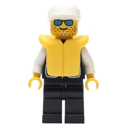 Policeman, Black Vest with Badge and Pockets, White Cap, Blue Sunglasses