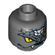 Lego Minifig Head Snike, Yellow Snake Eyes, Fangs, Black and White Scales Print [Hollow Stud] / Dark Bluish Gray