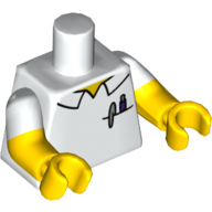 Lego Torso, Dual Molded Arms, Shirt, Pocket with Pens Print, White Sleeves Pattern, Yellow Arms and Hands / White