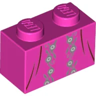 Brick 1 x 2 with Dress, Grey Decorations Print / Dark Pink