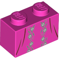 Lego Brick 1 x 2 with Dress, Grey Decorations print / Dark Pink