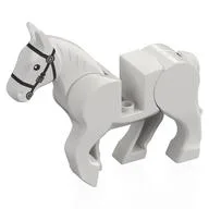 Animal, Horse, Movable Legs with Black Eyes, White Pupils and Single Buckle Black Bridle Print / White