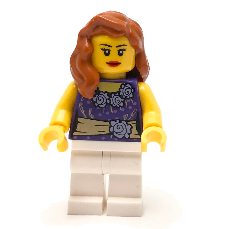 Lego Dark Purple Torso, White Legs, Dark Orange Hair