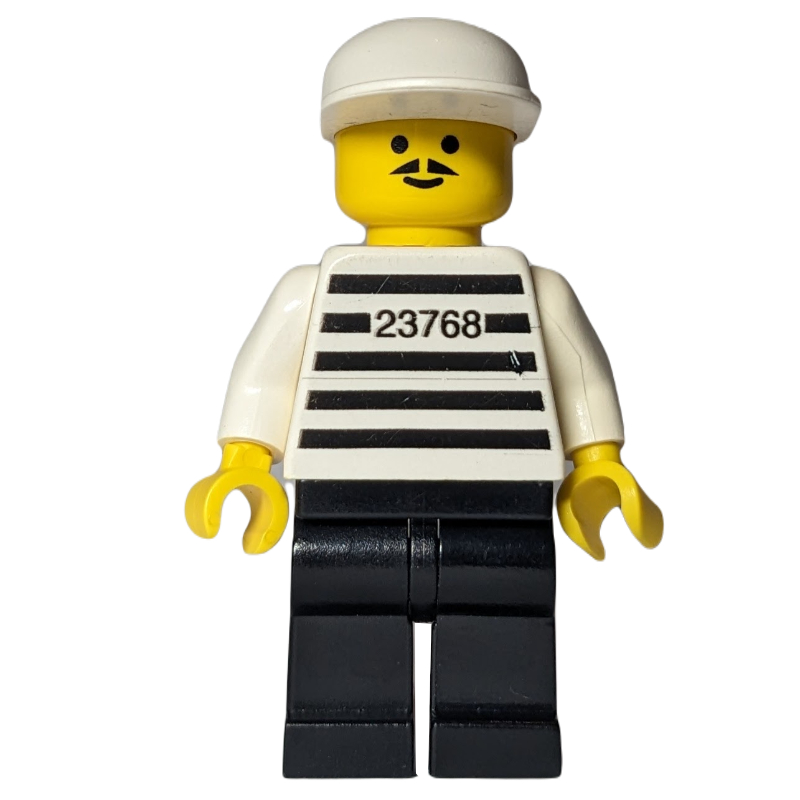 Lego Jailbreak Joe, Prison Shirt with #23768, White Cap